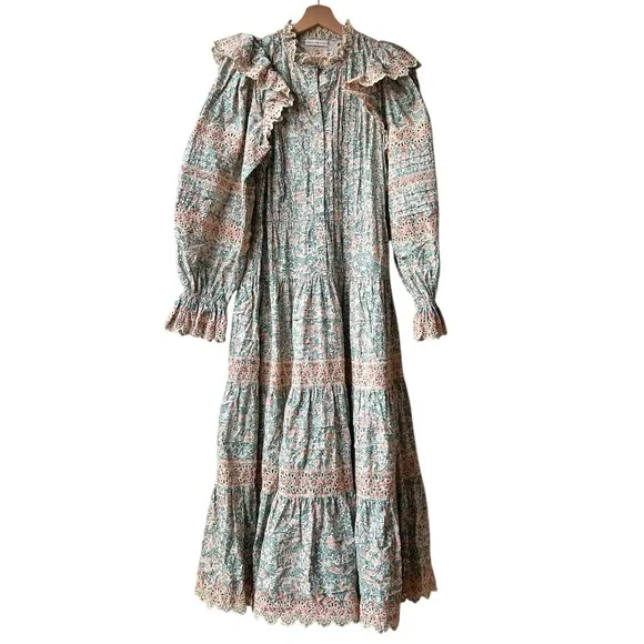 NWT RARE Ulla Johnson Orange Green Ruffle Embroidered Eyelet Marisol dress Sz 6 - Picture 2 of 13